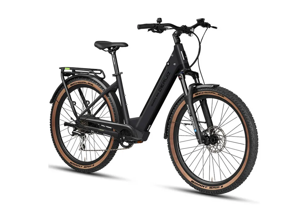 DERUIZ E-Bike Cityrad 28 Zoll, Quartz SUV, 160 km, Drehmomentsensor, mit Bluetooth & APP, 8 Gang SHIMANO, Kettenschaltung, Mittelmotor, 644 Wh, (5 Stufen,Lockout-Federgabel,LCD-Farb-Display,120 Lux Frontlicht), Elektrofahrrad, bis zu ca. 140kg, RH: 46 cm, hydr. Scheibenbremsen