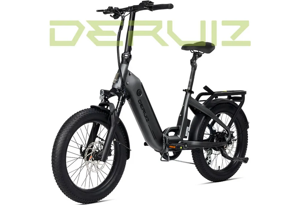 DERUIZ E-Bike Faltrad 20 Zoll, max. 140km, Federsattelstütze, mit Bluetooth, 5 Stufen, 8 Gang SHIMANO SHIMANO ALTUS 11-32T Schaltwerk, Kettenschaltung, Heckmotor, 500 Wh, (mit Akku-Ladegerät, mit Werkzeug), RH:36cm, Bremslicht, Gepäckträger (max.50kg), hydraulische Bremsen