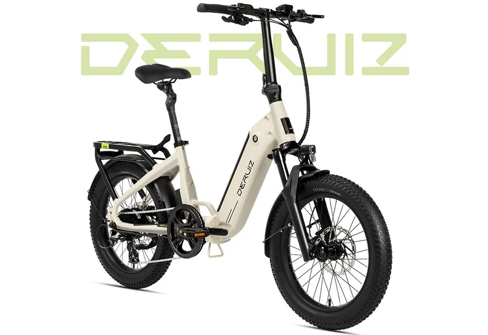 DERUIZ E-Bike Klapprad 20x3,0 Zoll, max. 140km, Federsattelstütze, mit Bluetooth, 5 Stufen, 8 Gang SHIMANO SHIMANO ALTUS 11-32T Schaltwerk, Kettenschaltung, Heckmotor, 500 Wh, (mit Akku-Ladegerät, mit Werkzeug), RH:36cm, Bremslicht, Gepäckträger (max.50kg), hydraulische Bremsen