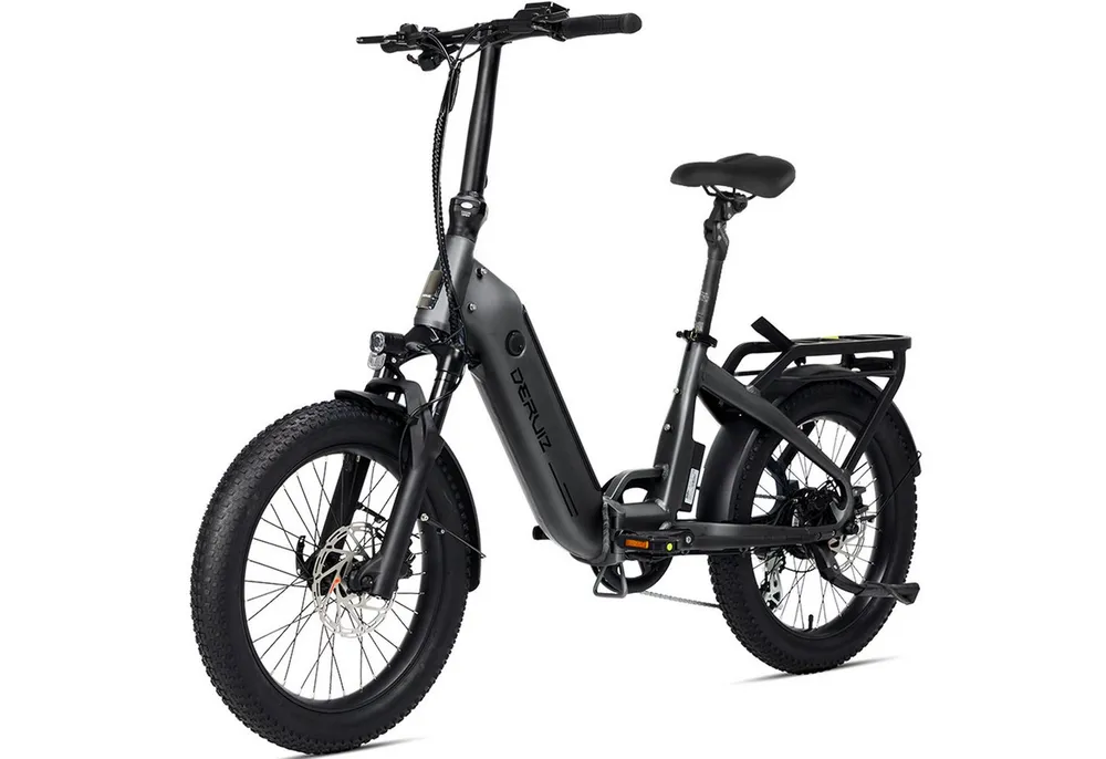 DERUIZ E-Bike Klapprad 20x3,0 Zoll, max. 140km, Federsattelstütze, 5 Stufen, mit Bluetooth, 8 Gang SHIMANO SHIMANO ALTUS 11-32T Schaltwerk, Kettenschaltung, Heckmotor, 500 Wh, (mit Akku-Ladegerät, mit Werkzeug), RH:36cm, Bremslicht, Gepäckträger (max.50kg), hydraulische Bremsen