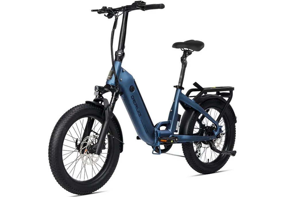 DERUIZ E-Bike Klapprad 20x3,0 Zoll, max. 140km, Federsattelstütze, 5 Stufen, mit Bluetooth, 8 Gang SHIMANO SHIMANO ALTUS 11-32T Schaltwerk, Kettenschaltung, Heckmotor, 500 Wh, (mit Akku-Ladegerät, mit Werkzeug), RH:36cm, Bremslicht, Gepäckträger (max.50kg), hydraulische Bremsen