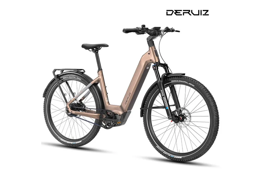 DERUIZ E-Bike Trekkingrad 28 Zoll/29 Zoll, 110Nm, 48V 720Wh, 180km, Riemenantrieb, RH:42/48cm, Nabenschaltung, Mittelmotor, 720 Wh, (Trittfrequenz- und Drehmomentsensor, Lockout-Federgabel, Tiefeinsteiger), Bluetooth+APP, Routenaufzeichnung, 120Lux Licht, Elektrofahrrad