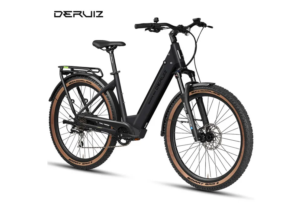 DERUIZ E-Bike Trekkingrad 28 Zoll, Quartz M/2.0/SUV, 120-160km, Drehmomentsensor, Bluetooth+APP, 8 Gang SHIMANO Acera RD-M360 SGS Schaltwerk, Kettenschaltung, Hinterradmotor, 644 Wh, Tiefeinsteiger-Rahmen, RH: 46 cm, Elektrofahrrad für Damen und Herren