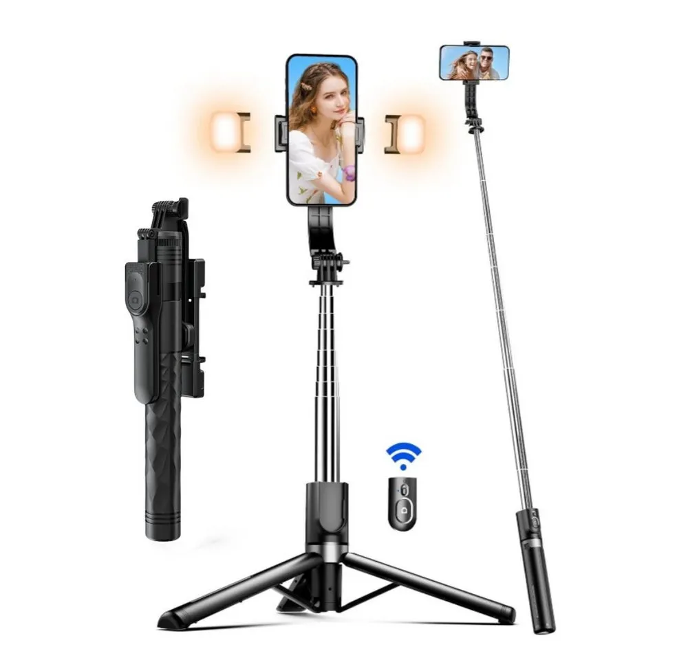 DESUO Selfie-Stick 170CM Bluetooth Selfie Stick Handy Stativ mit 2 Fülllicht für iPhone