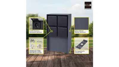 Die Bold ABANO Steckdosensäule 4-fach, Aluminium, IP44, Anthrazit