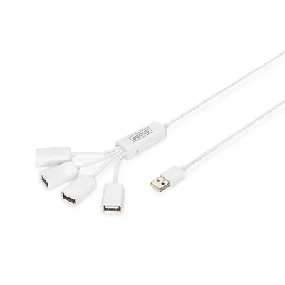 Hub Digitus 4 Ports USB 2.0 480 Mbit/s Slim Spider Weiß mit optionaler Stromversorgung