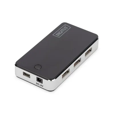 Hub Digitus 7 Ports USB 2.0 480 Mbps Design Schwarz Silber