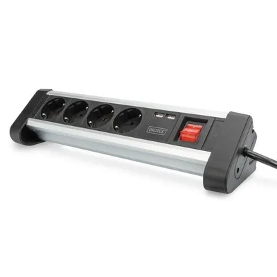 Steckdosenleiste Digitus 4 Steckplätze 2 USB mit Schalter und Aluminium Schutz