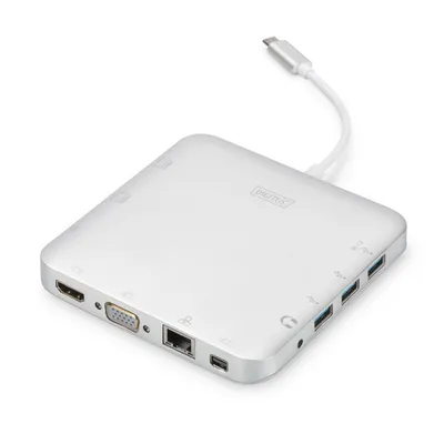 Digitus DA-70863 laptop-dockingstation & portreplikator Kabelgebunden USB 3.2 Gen 2 (3.1 Gen 2) Type-C Silber