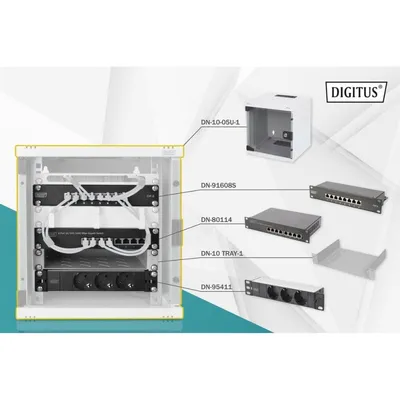 Wandgehäuse Digitus 10 Zoll Netzwerkkit 6HE 8 Port Gigabit