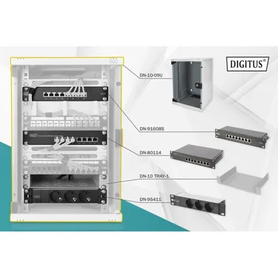 Rackschrank Digitus 10 Zoll 9HE Komplettset Glas Grau