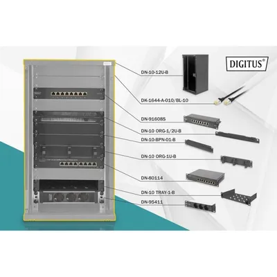 Wandmontiertes Rack Digitus 12U 254 mm (10") mit Komplettem Netzwerk-Set