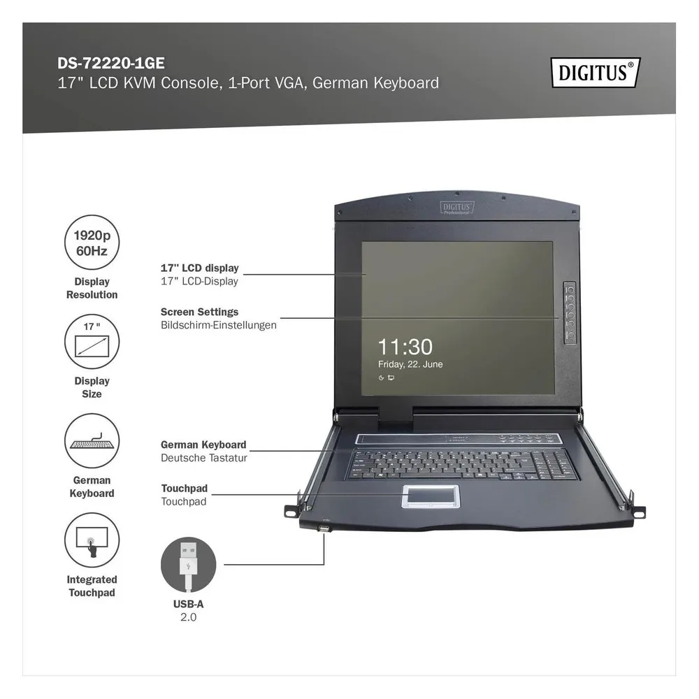 KVM-Konsole Digitus DS-72220-1GE 17" Full HD