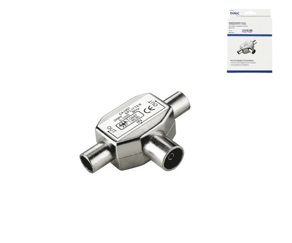 2x Koaxial-Stecker auf Koaxial-Kupplung, Box 2 TV-Geräte auf 1 Antennendose, Metall
