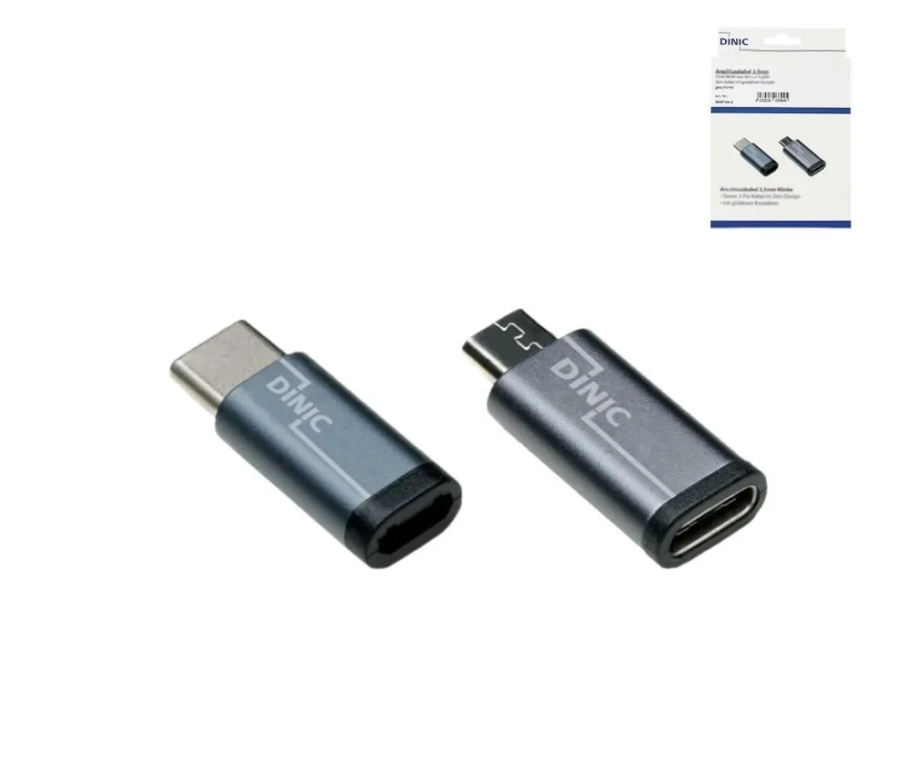 2x USB Adapter, USB-C Stecker auf Micro-USB Buchse + USB-C Buchse auf Micro-USB Stecker, Grau