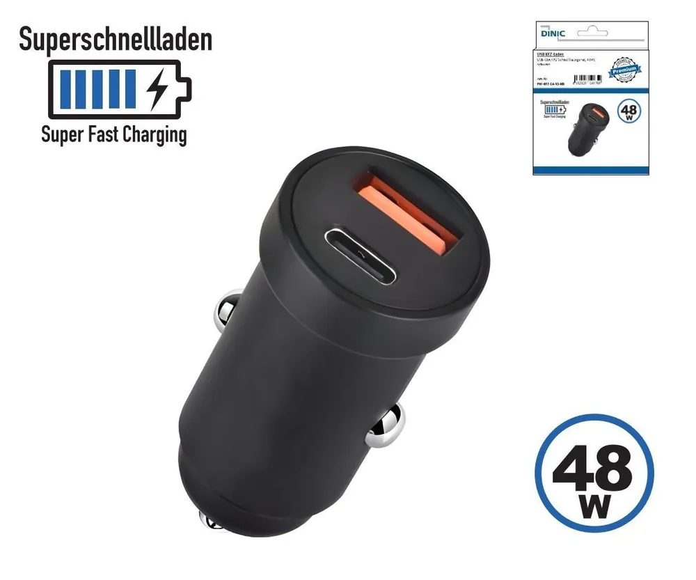 48W KFZ USB C + A, schwarz Autoladegerät