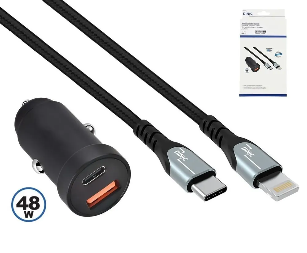 48W USB C + A Autoladegerät, schwarz, 1m