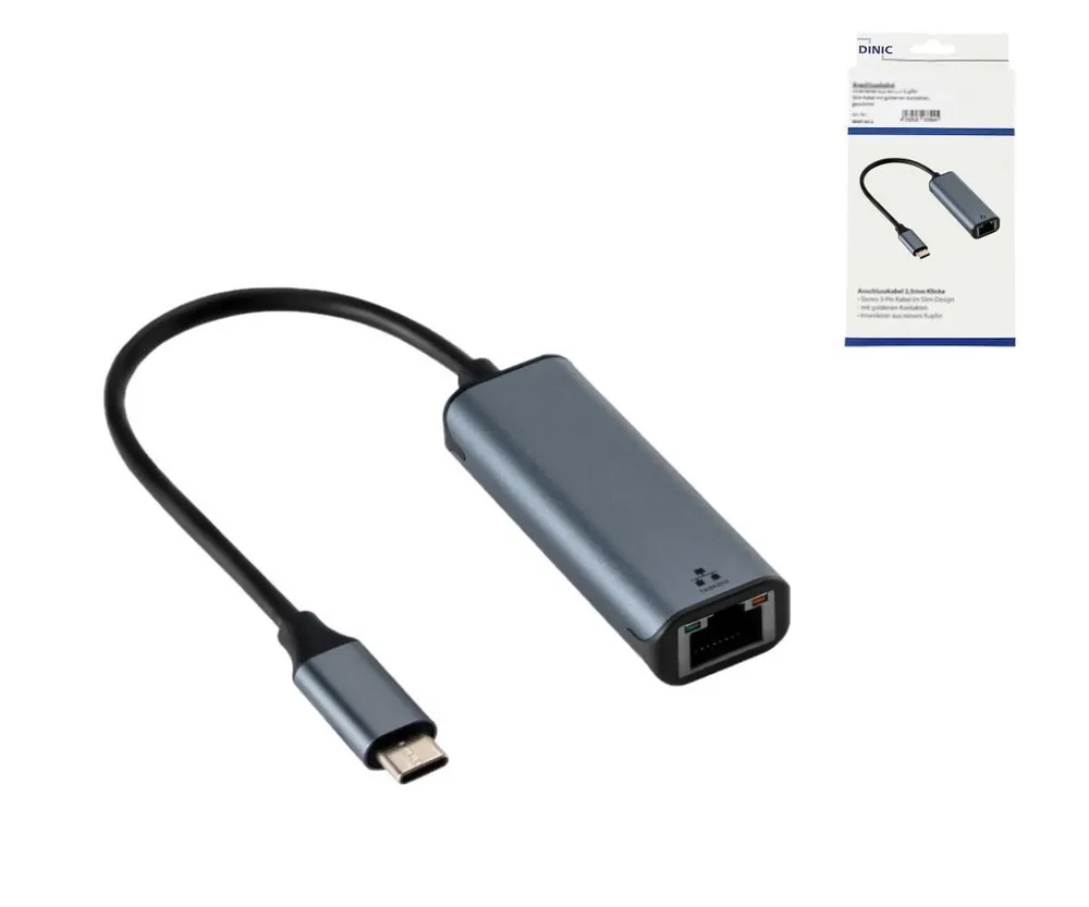 Adapter USB C Stecker/RJ45 Gbit LAN Buchse, 0,2m, 10/100/1000 Mbps mit Auto-Erkennung, space grau