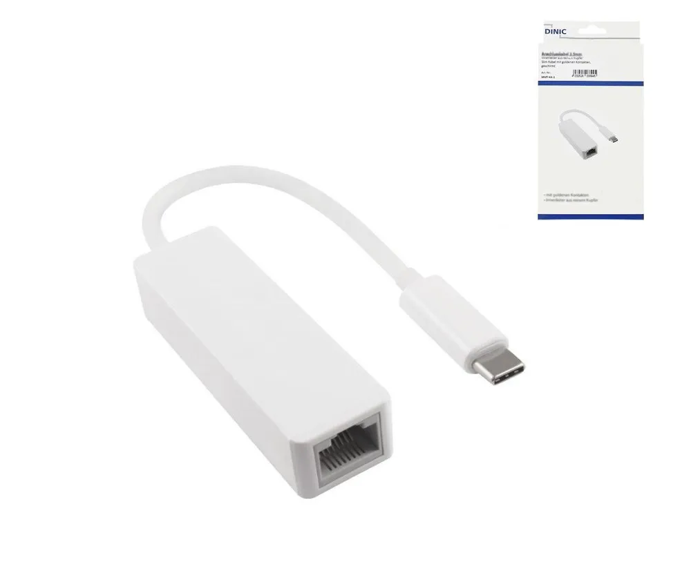 Adapter USB C Stecker / RJ45 Gbit LAN, weiß, 10/100/1000 Mbps mit Auto-Erkennung, 0,2m
