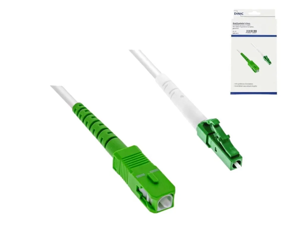 Anschlusskabel für Glasfaser-Router, Simplex, OS2, LC/APC 8° auf SC/APC 8°, 3m