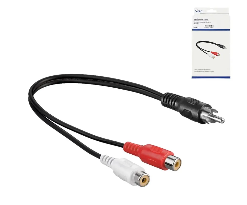 Audio-Video Cinch-Kabel, 1x Stecker auf 2x Buchse, 0,20m, schwarz