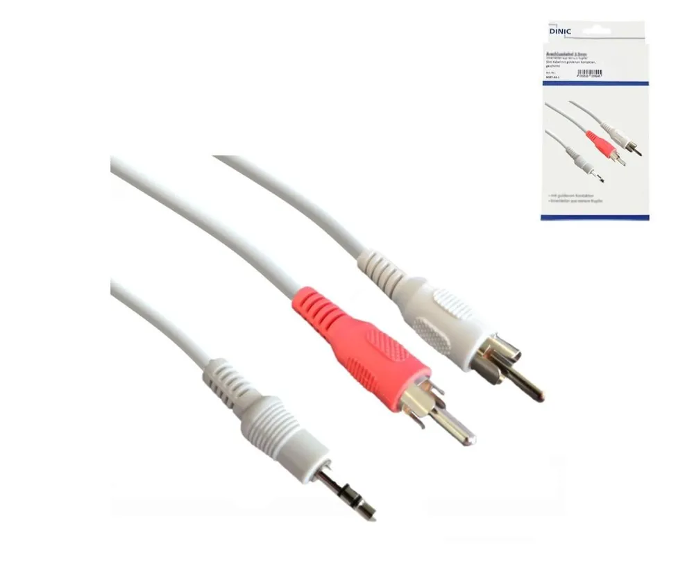 Audio-Video Kabel 3,5mm Stecker - 2x Cinch Stecker, 3m, weiß 3.5 mm Klinkenkabel