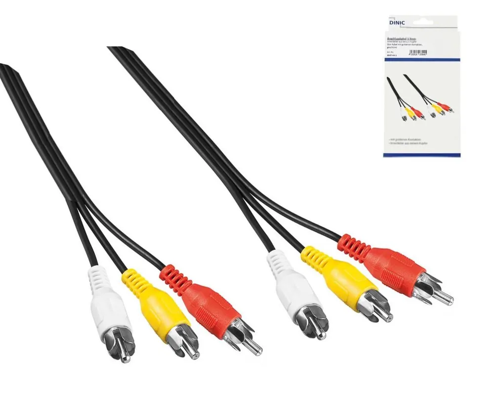 Audio-Videokabel 3x Cinch auf 3x Cinch, Stecker auf Stecker, 1xVideo, 2xAudio L/R, 2m, schwarz