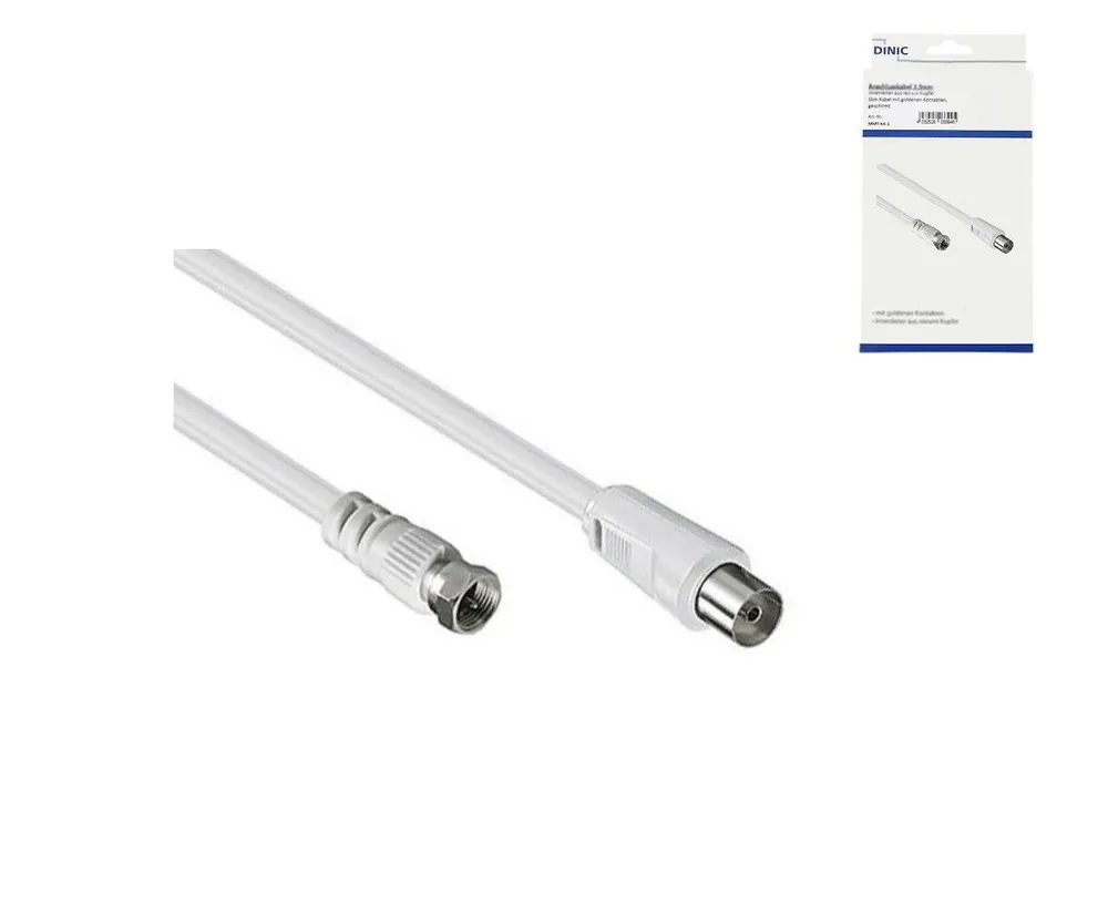 DINIC SAT Adapterkabel, F-Stecker auf Koax Kupplung, weiß