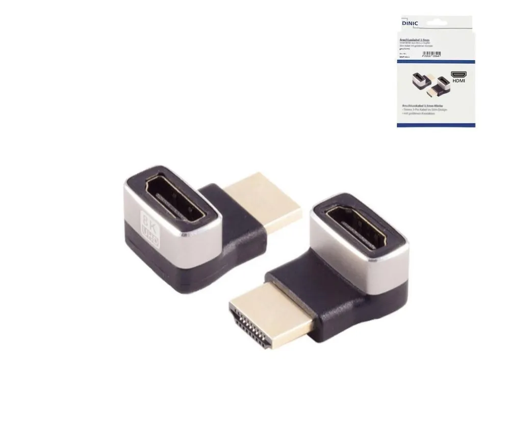 HDMI-A Adapter, 90° Winkel oben, 8K, Metall HDMI-A Buchse auf Stecker, 8K 60Hz / 4K 120Hz