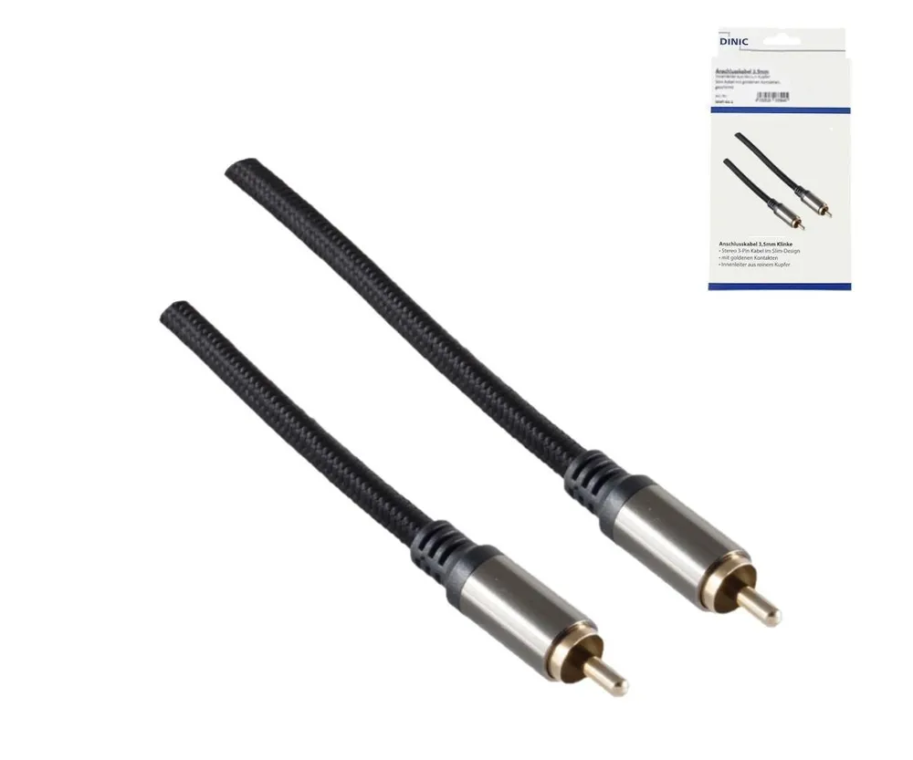 HQ Cinch Koaxialkabel, Textilgewebe, schwarz, Cinch Stecker - Cinch Stecker, Kabeldurchm. 5,8mm, 2,5