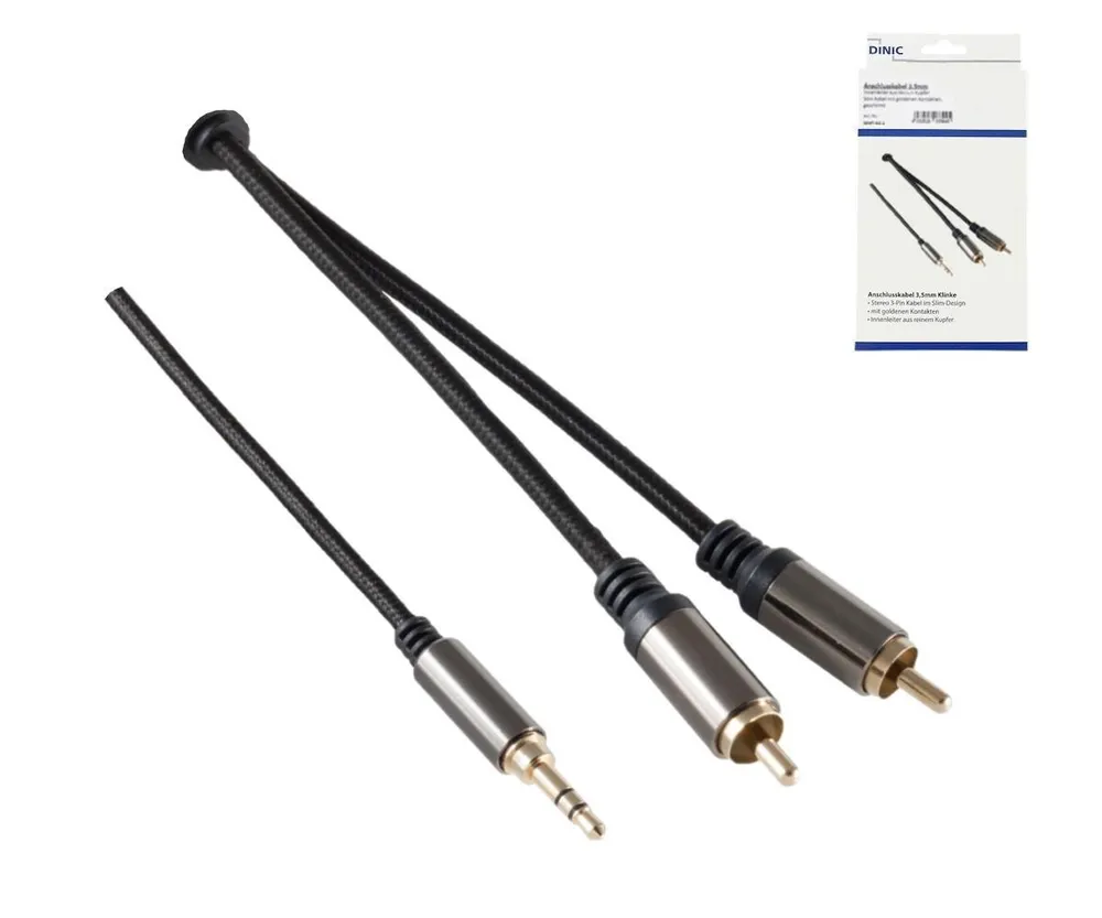 HQ Klinke-Cinch Adapterkabel, schwarz, 3,5mm Klinkenstecker 3Pin auf 2x Cinch Stecker, 1,5m