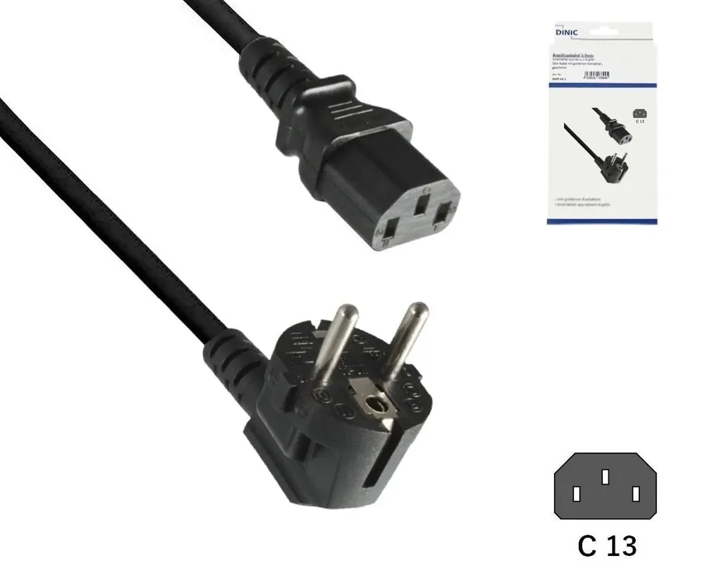 Netzkabel Europa CEE 7/7 90° auf C13, 0,75mm², VDE, schwarz, Länge 0,50m
