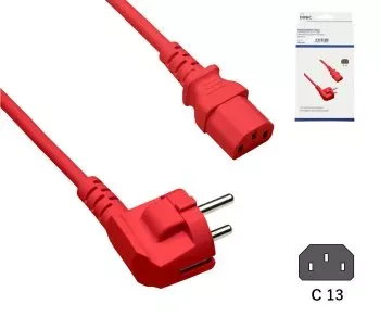 Netzkabel Europa CEE 7/7 90° auf C13, 0,75mm², VDE, rot, Länge 1,80m