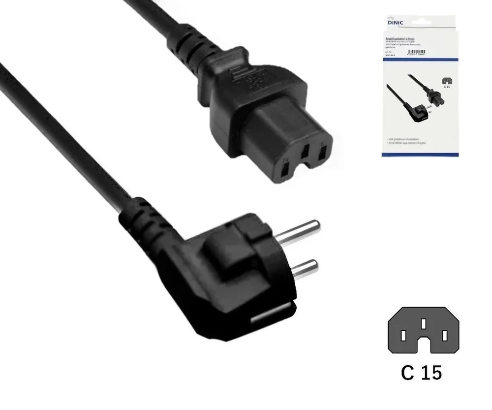 Netzkabel Europa CEE 7/7 90° auf C15, 1mm², CEE 7/7 90°/IEC 60320 auf C15, VDE, schwarz, 1,8m