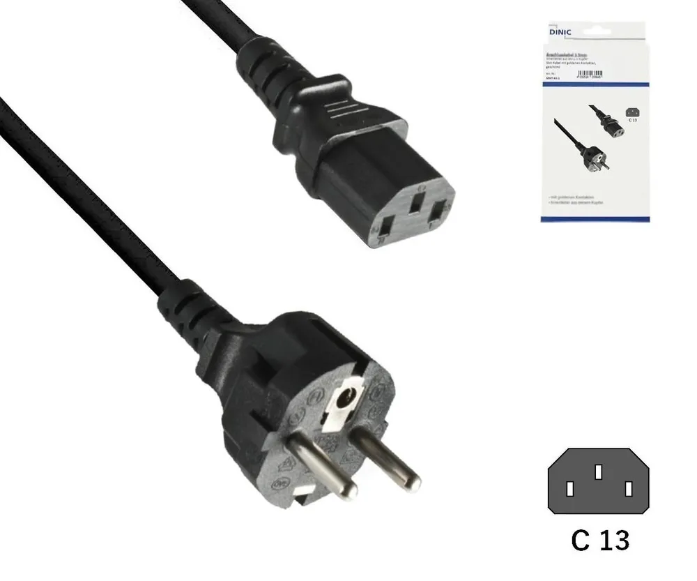 Netzkabel Europa CEE 7/7 gerade auf C13, 0,75mm², CEE 7/7/IEC 60320-C13, VDE, schwarz, Länge 1,00m