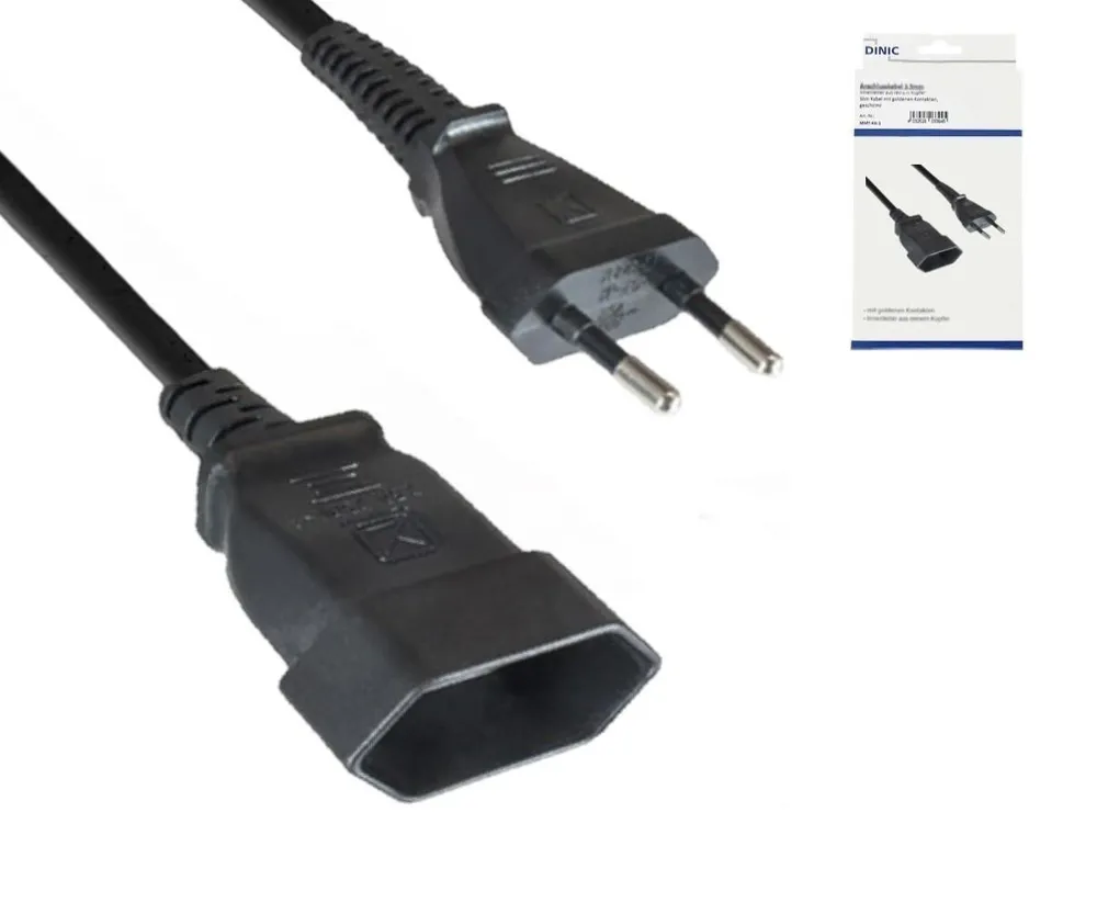 Netzkabel Eurostecker auf Eurobuchse, 0,75mm², Euro CEE 7/16, Verlängerung, VDE, schwarz, Länge 2,00