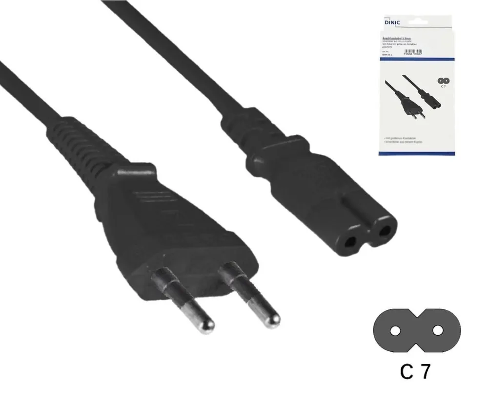 Netzkabel Eurostecker Typ C auf C7, 0,75mm², Eurostecker/IEC 60320-C7, VDE, schwarz, Länge 0.50m
