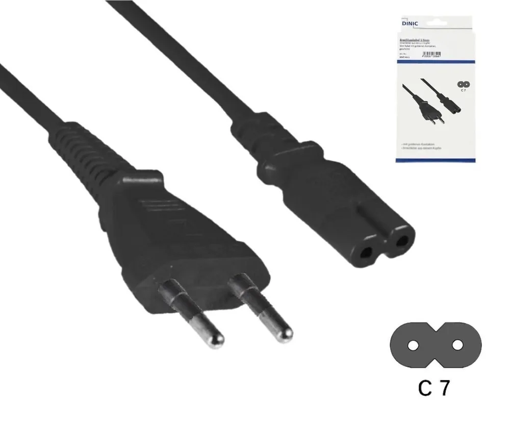 Netzkabel Eurostecker Typ C auf C7, 0,75mm², Eurostecker/IEC 60320-C7, VDE, schwarz, Länge 1,80m