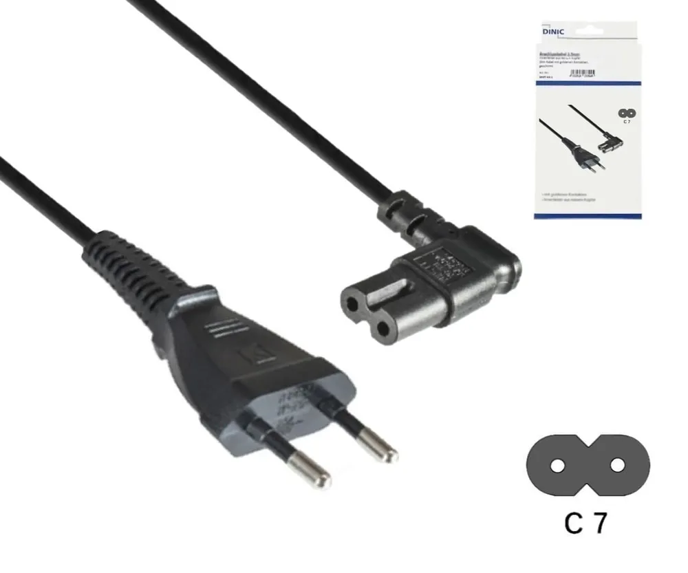 Netzkabel Eurostecker Typ C auf C7, 0,75mm², Eurostecker/IEC 60320-C7, VDE, schwarz, Länge 3,00m