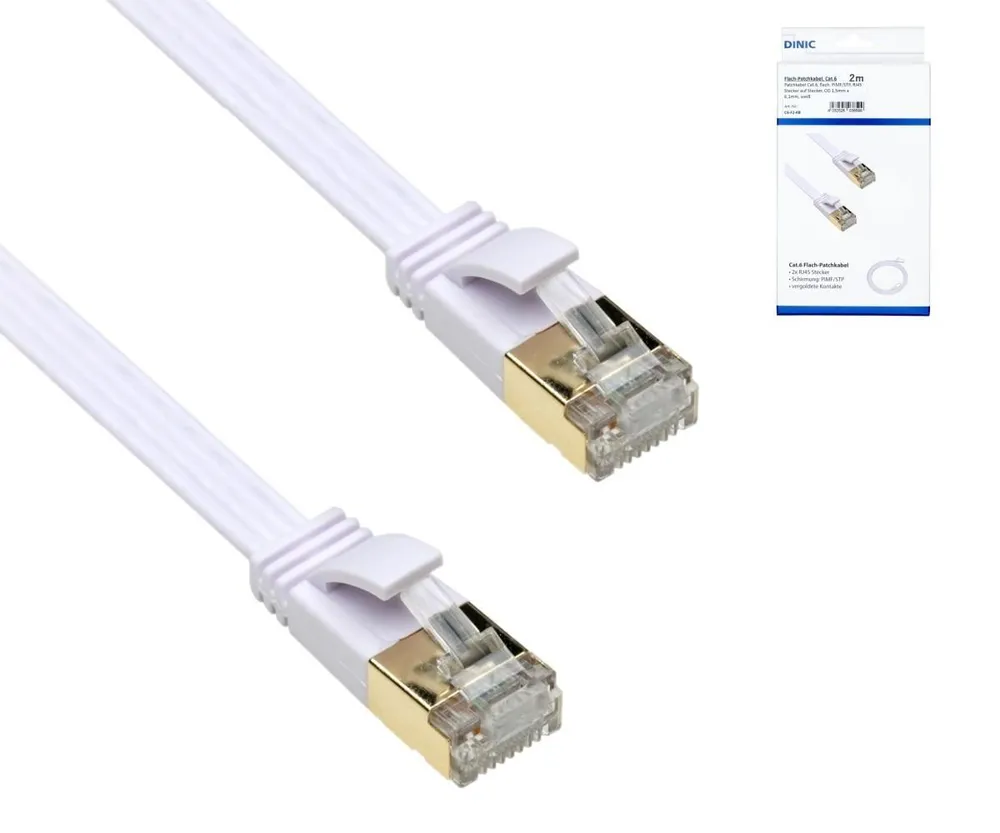 Patchkabel Cat.6, flach, PiMF/STP, Weiß, 2 m