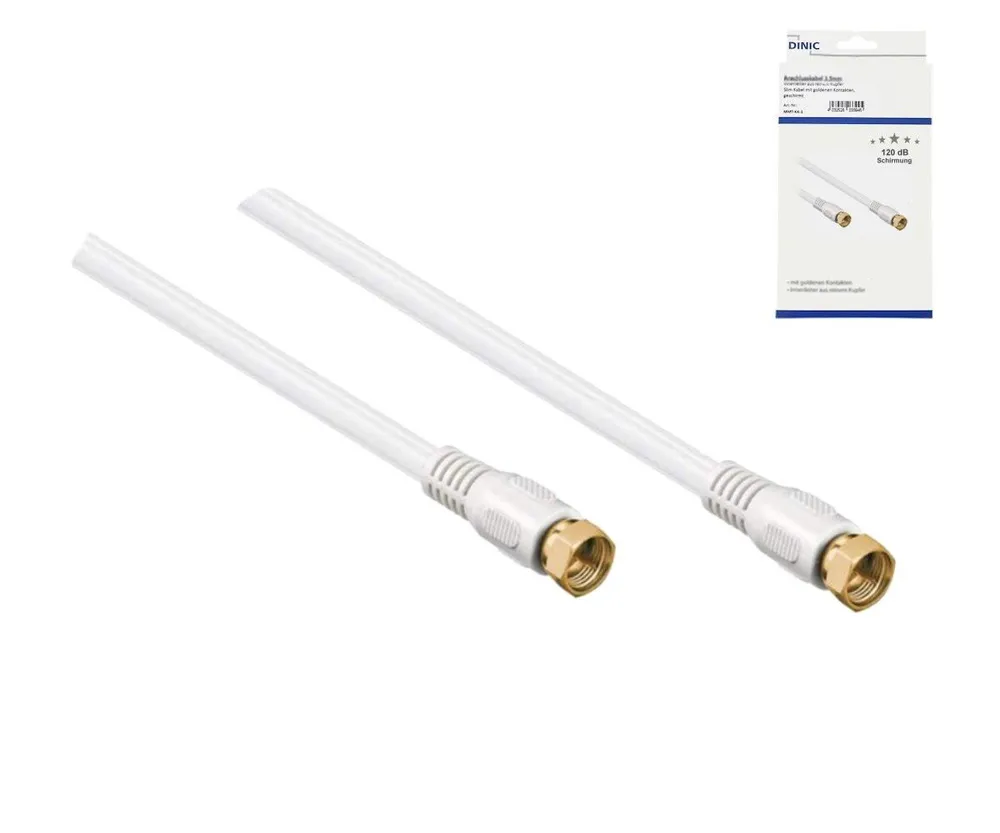SAT 2x F-Stecker,120dB, 3,5m, vergoldete Anschlüsse, vierfach geschirmt, weiß