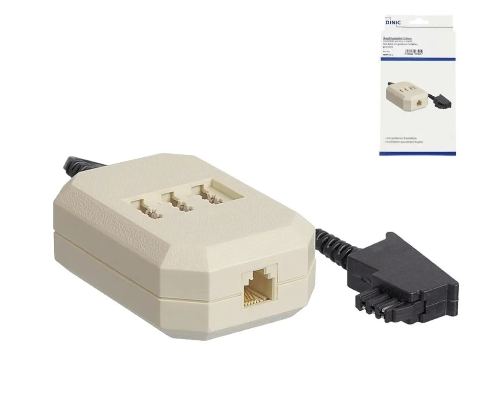 Telefonadapter TAE-F Stecker auf NFN Dose codiert und RJ11 (6P4C) Buchse, Länge 0,20m
