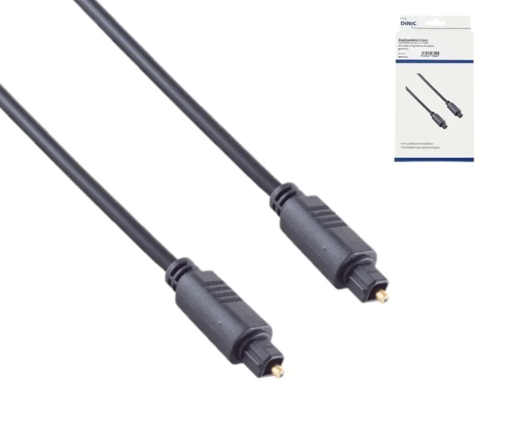 Toslink Kabel, 4mm Ø, Stecker aus PVC, Kontakte vergoldet, schwarz, Länge 2,00 m