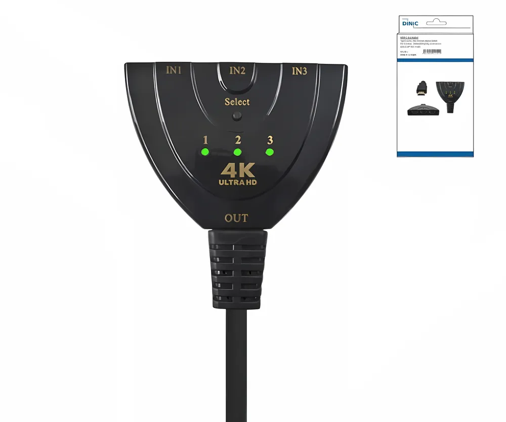 Umschaltbox automatisch 3 auf 1 HDMI, DINIC Box 3 Geräte mit HDMI Anschluss an z.B. 1 Fernsehgerät