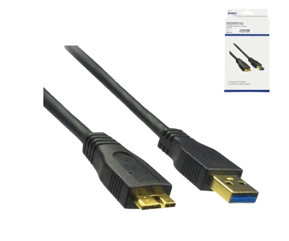 USB 3.0 Kabel A Stecker auf micro B Stecker, 3P AWG 28/1P AWG 24, vergoldete Kontakte, Länge 2,00 m