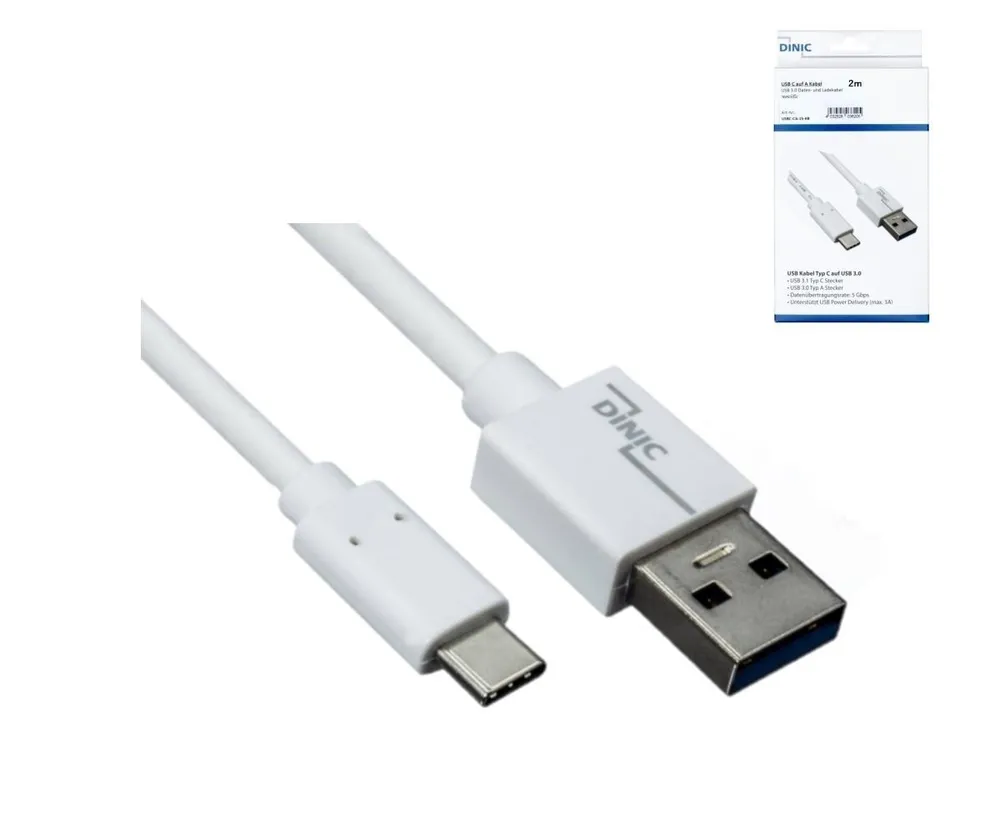 USB 3.1 Kabel, USB-C auf USB-A , 2 m, 5 Gbps, 3 A charging, Weiß