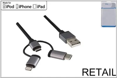 USB 3 in1 Premium Daten/Ladekabel, 1m