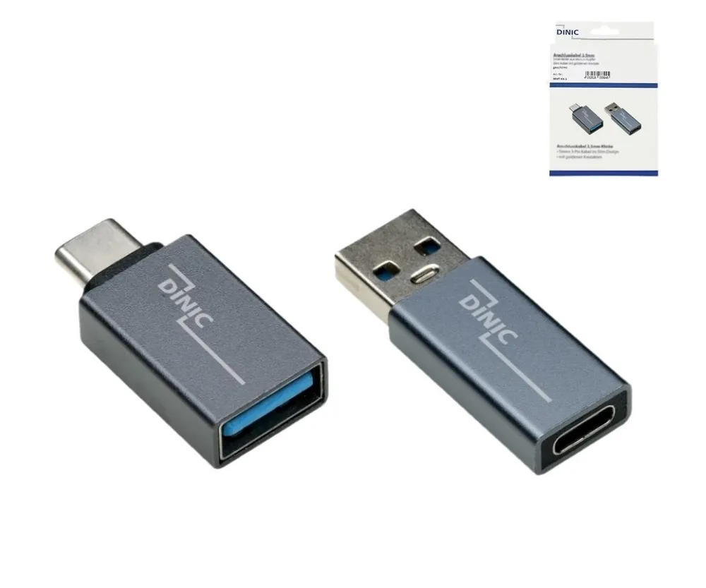 USB-Adapter-Set, 1x USB-C-Stecker auf A-Buchse + 1x USB-C-Buchse auf A-Stecker, Grau