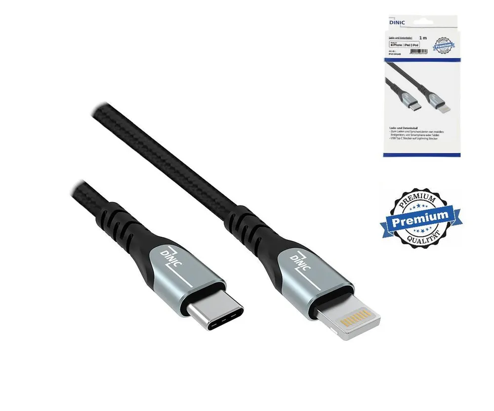 USB-C auf Lightning Sync- und Schnellladekabel, 1 m, Schwarz