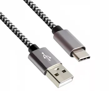 USB Typ C auf A Ladekabel, HQ Alu Stecker, 5V, 3A, Nylon Kabel, Space Grey, Aktionsbox, 1,00m